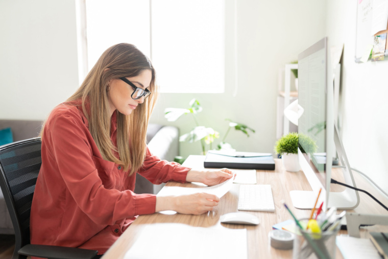 Woman at computer translating